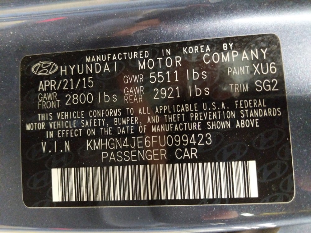 2015 Hyundai Genesis - VIN Plate