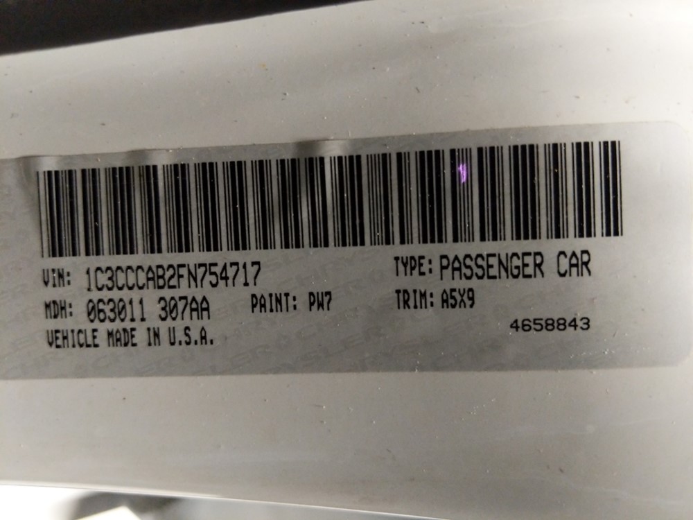 2015 Chrysler 200 - VIN Plate
