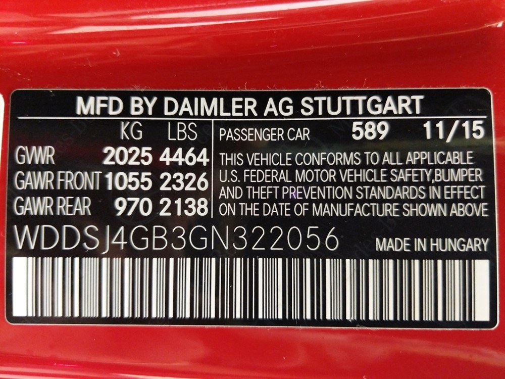 2016 Mercedes-Benz CLA250 - VIN Plate