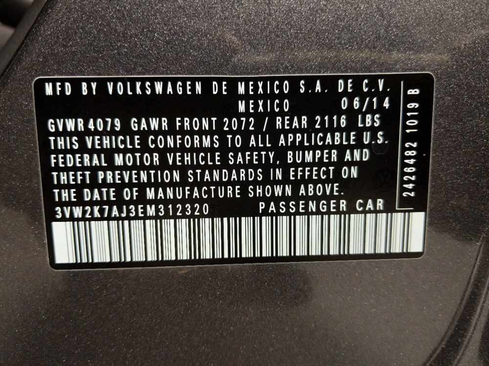 2014 Volkswagen Jetta - VIN Plate