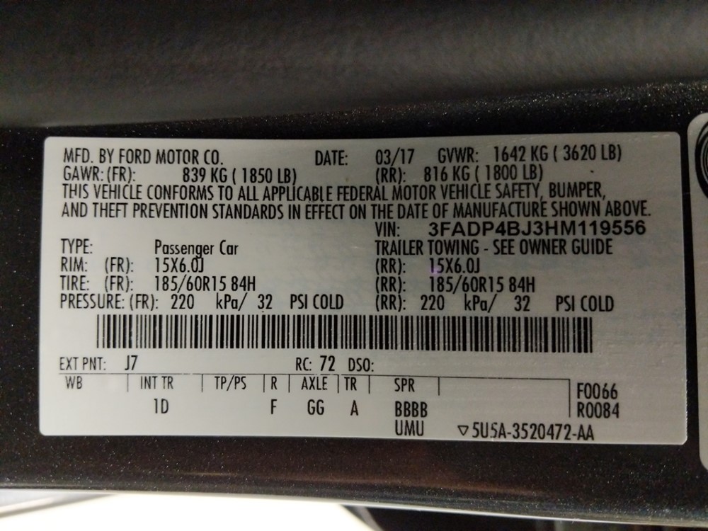 2017 Ford Fiesta - VIN Plate