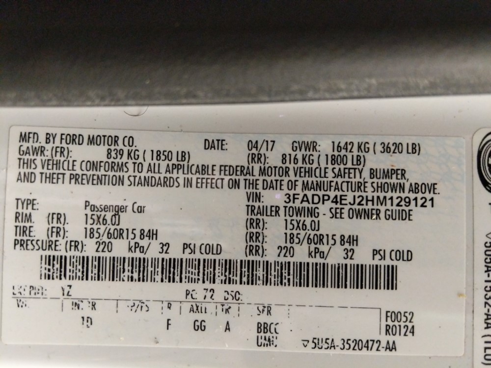 2017 Ford Fiesta - VIN Plate