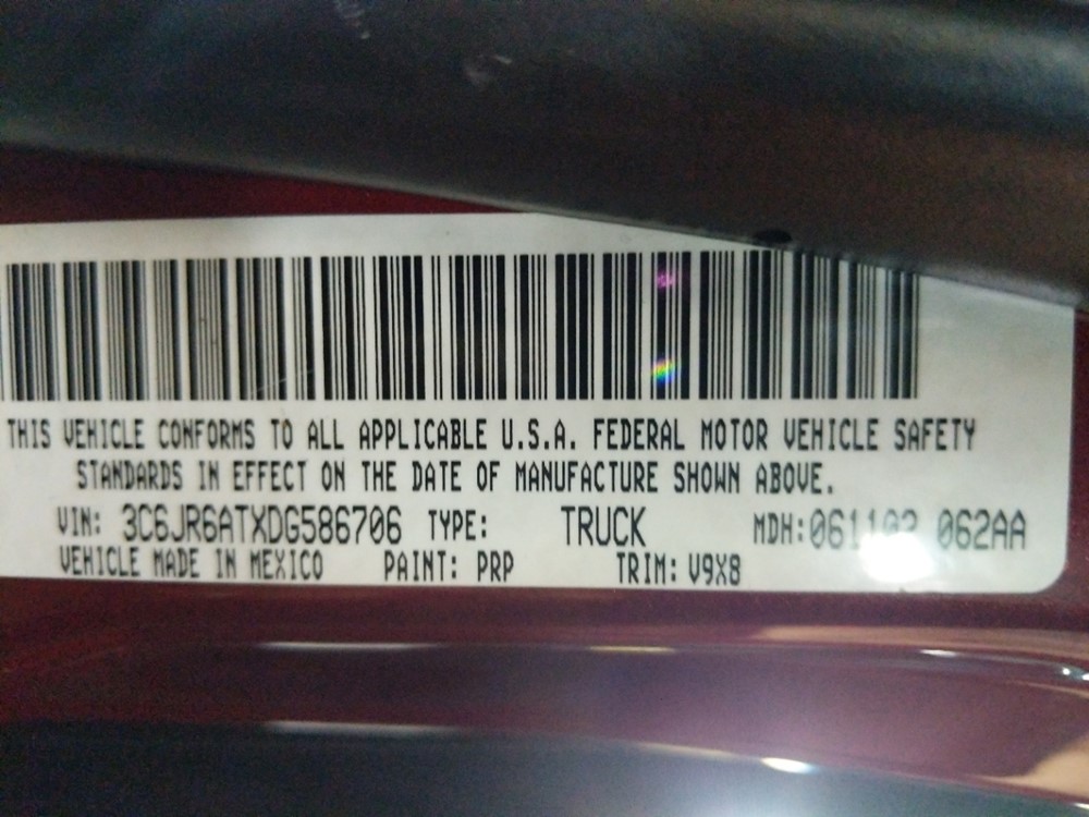 2013 Dodge Ram 1500 - VIN Plate