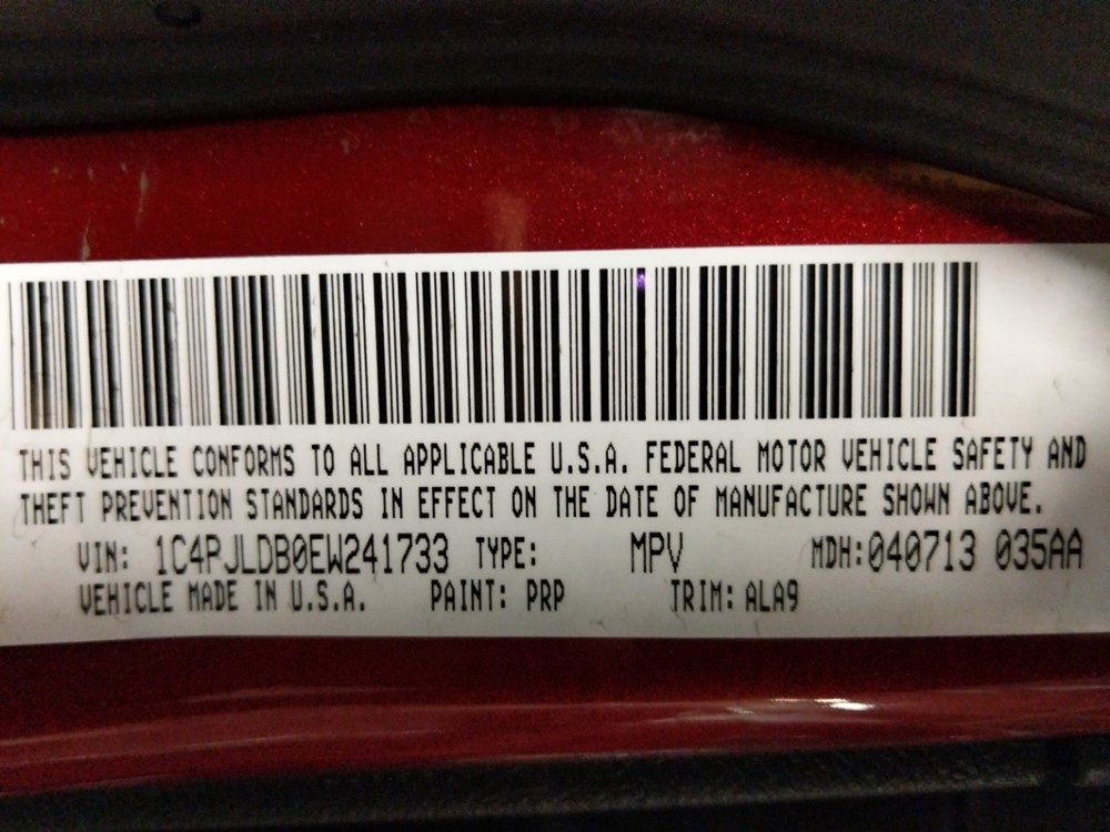 2014 Jeep Cherokee - VIN Plate