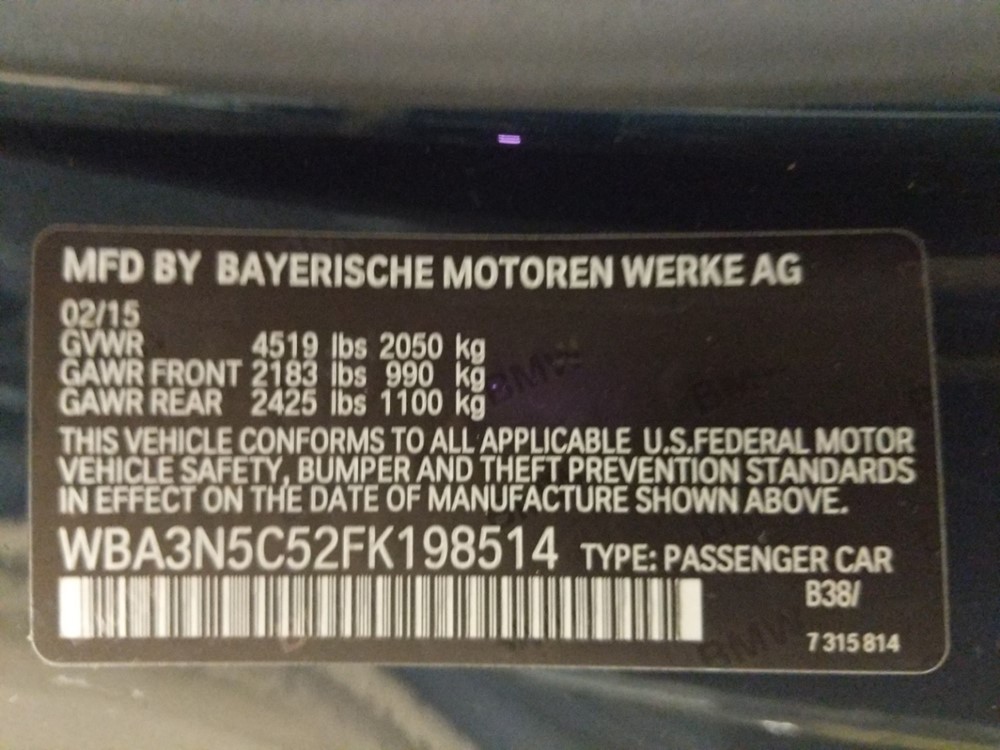 2015 BMW 428i - VIN Plate