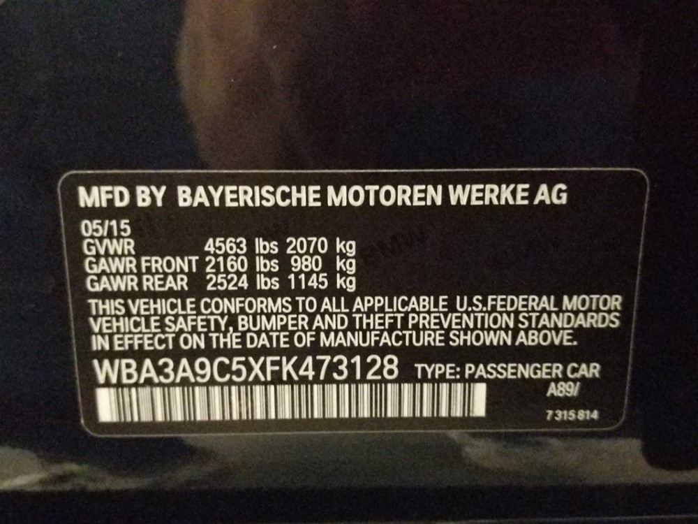 2015 BMW 335i - VIN Plate