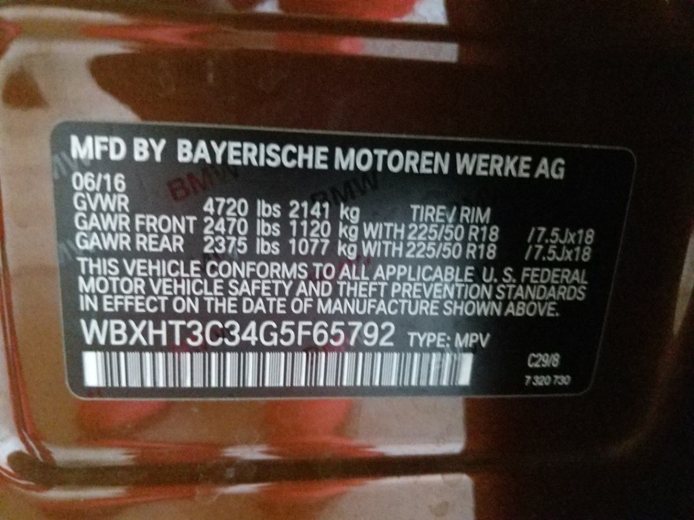 2016 BMW X1 - VIN Plate