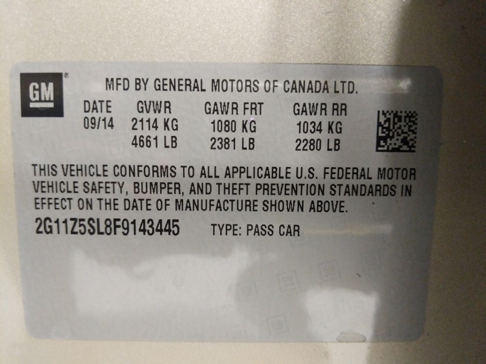 2015 Chevrolet Impala - VIN Plate