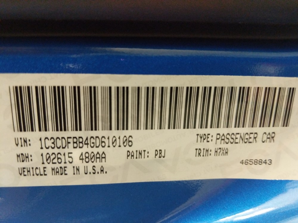 2016 Dodge Dart - VIN Plate