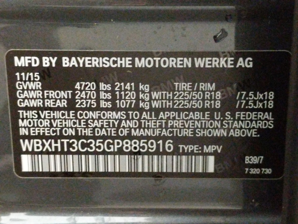 2016 BMW X1 - VIN Plate
