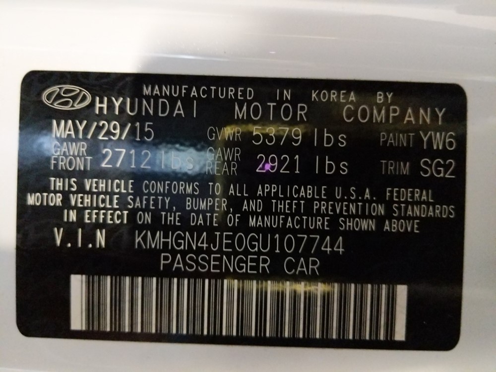 2016 Hyundai Genesis - VIN Plate