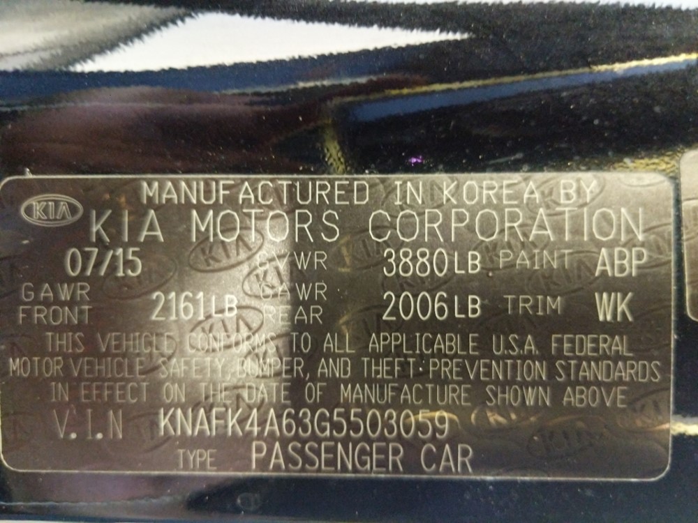 2016 Kia Forte - VIN Plate