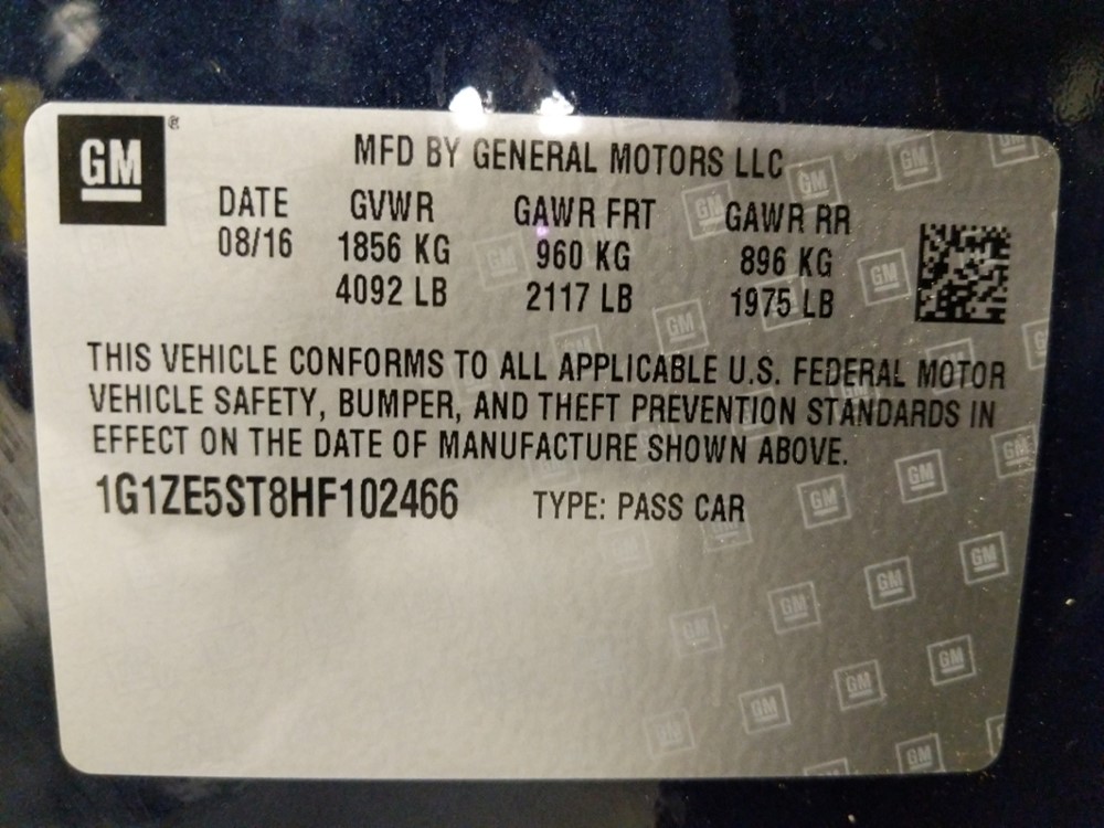 2017 Chevrolet Malibu - VIN Plate