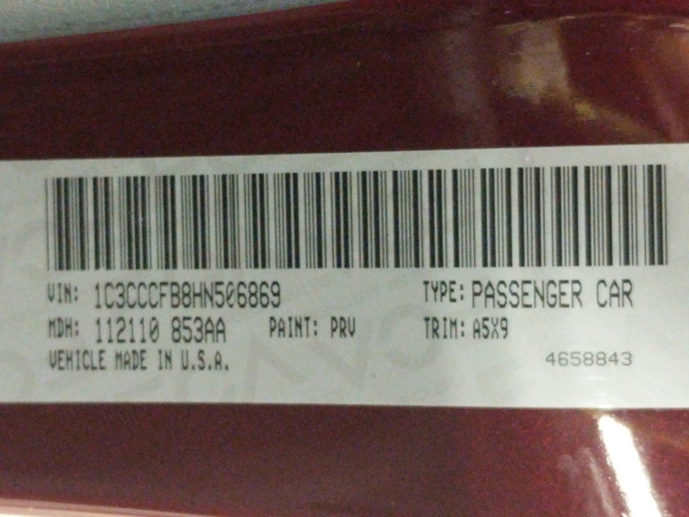2017 Chrysler 200 - VIN Plate