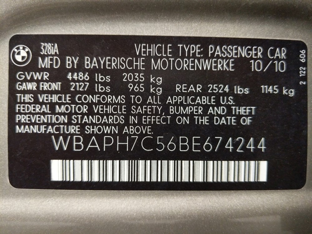 2011 BMW 328i - VIN Plate