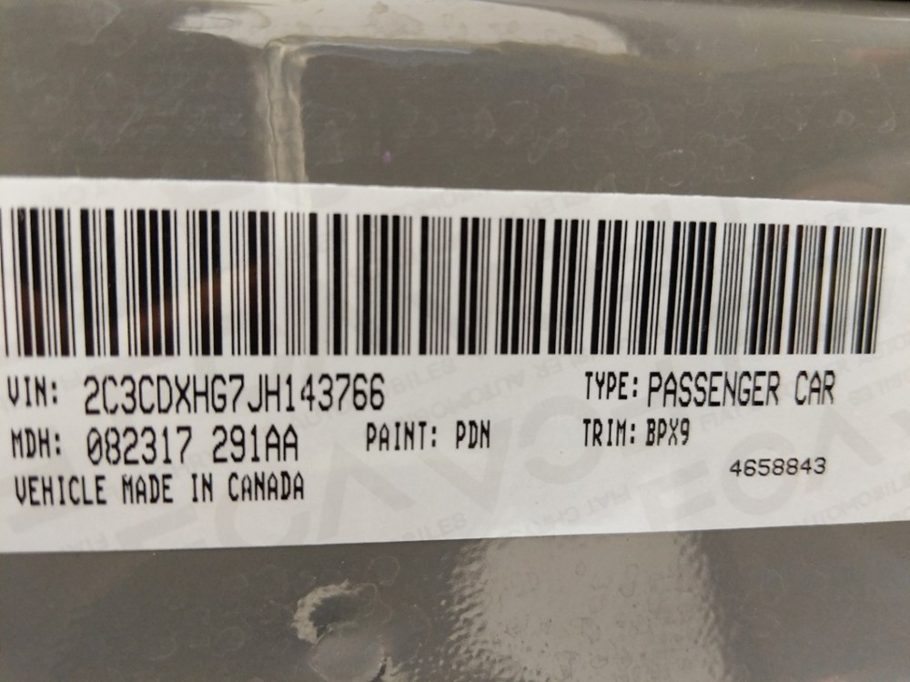 2018 Dodge Charger - VIN Plate
