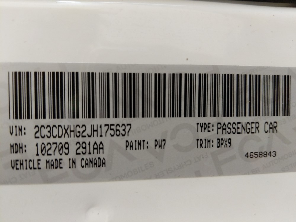 2018 Dodge Charger - VIN Plate