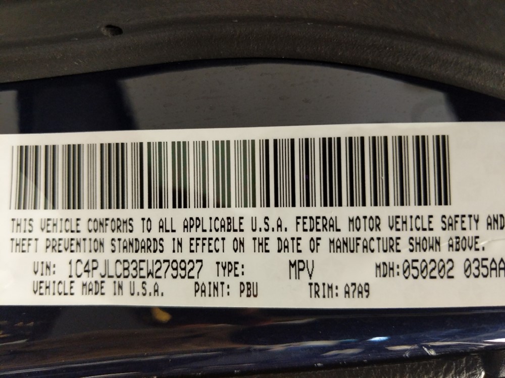 2014 Jeep Cherokee - VIN Plate