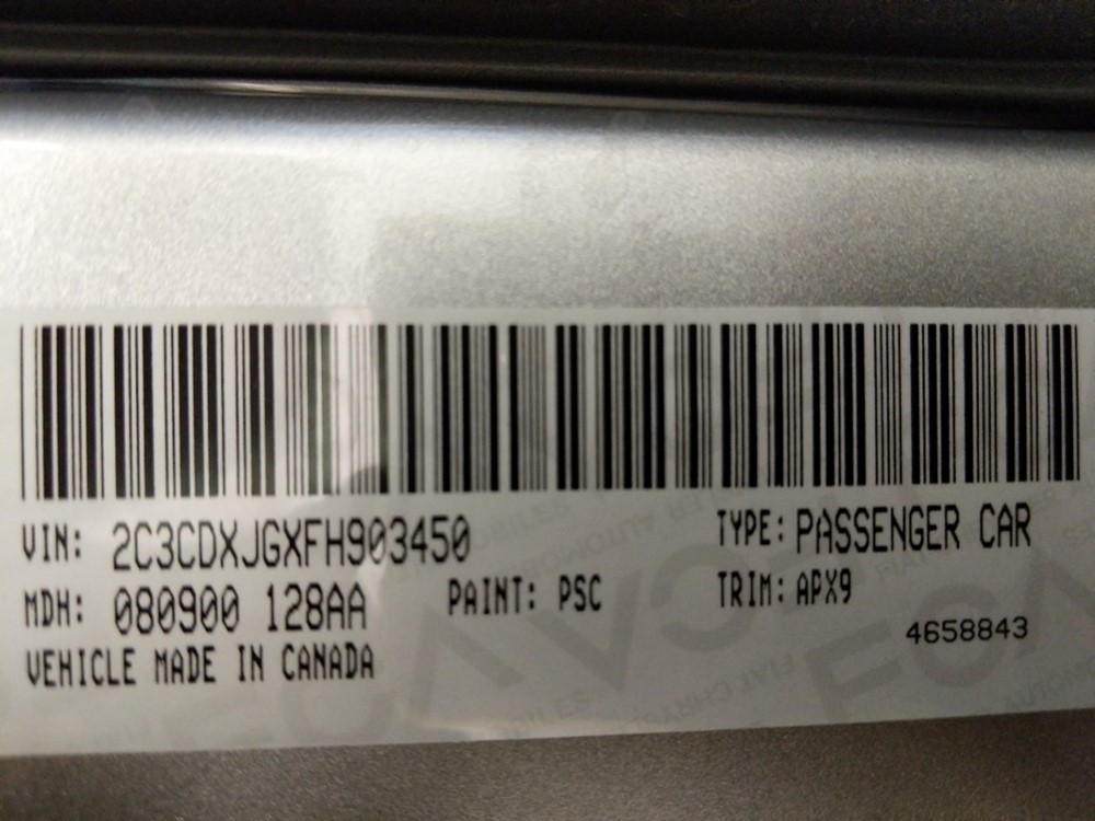2015 Dodge Charger - VIN Plate