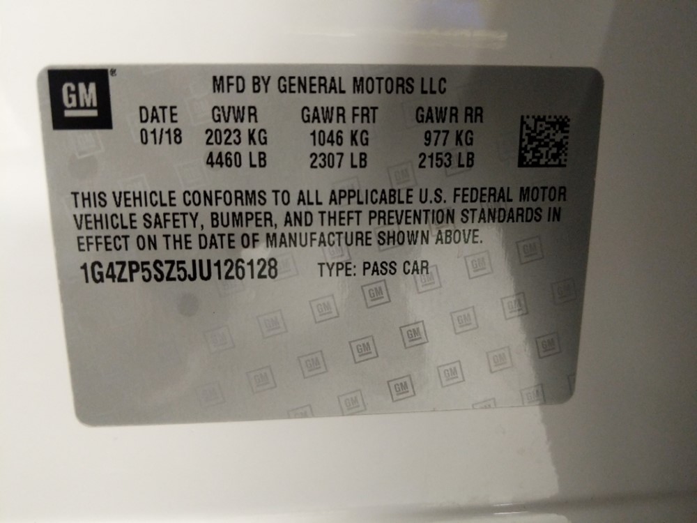 2018 Buick LaCrosse - VIN Plate