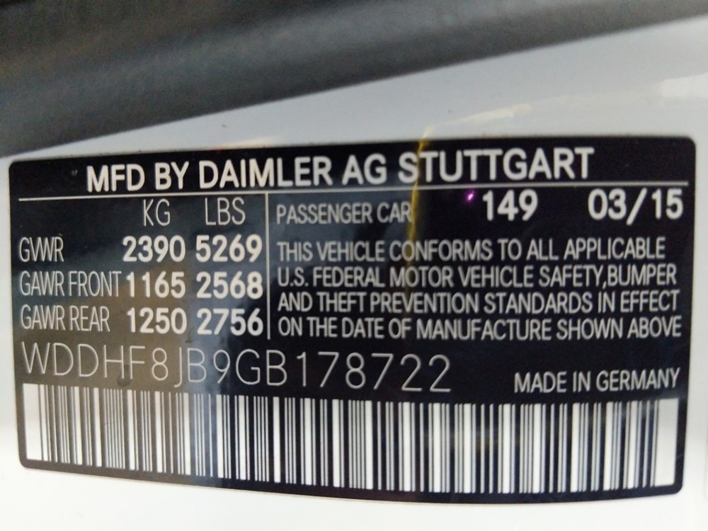 2016 Mercedes-Benz E350 - VIN Plate