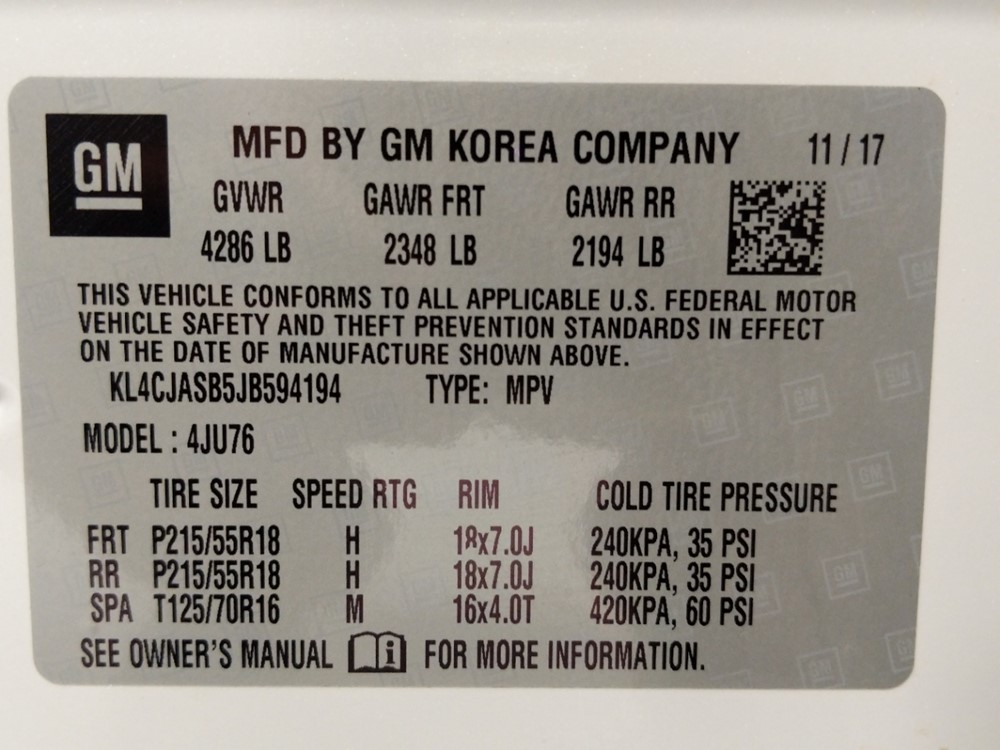 2018 Buick Encore - VIN Plate