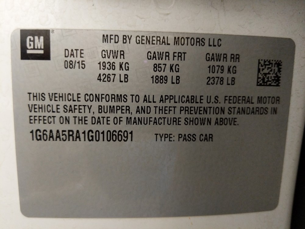 2016 Cadillac ATS - VIN Plate