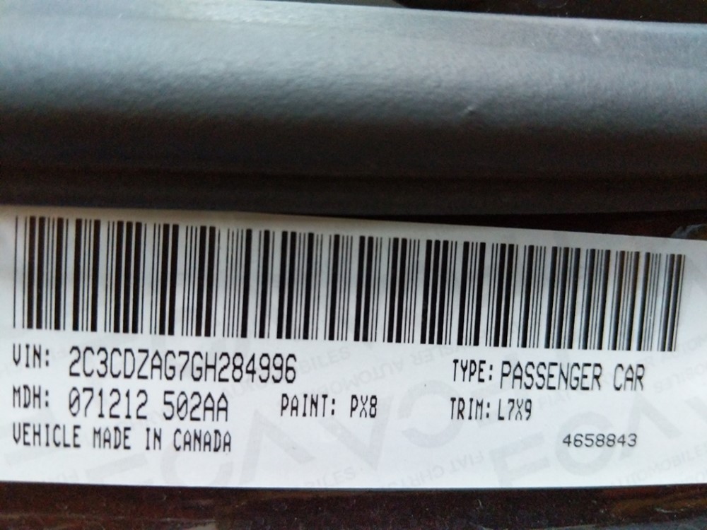 2016 Dodge Challenger - VIN Plate