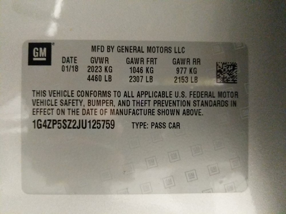 2018 Buick LaCrosse - VIN Plate