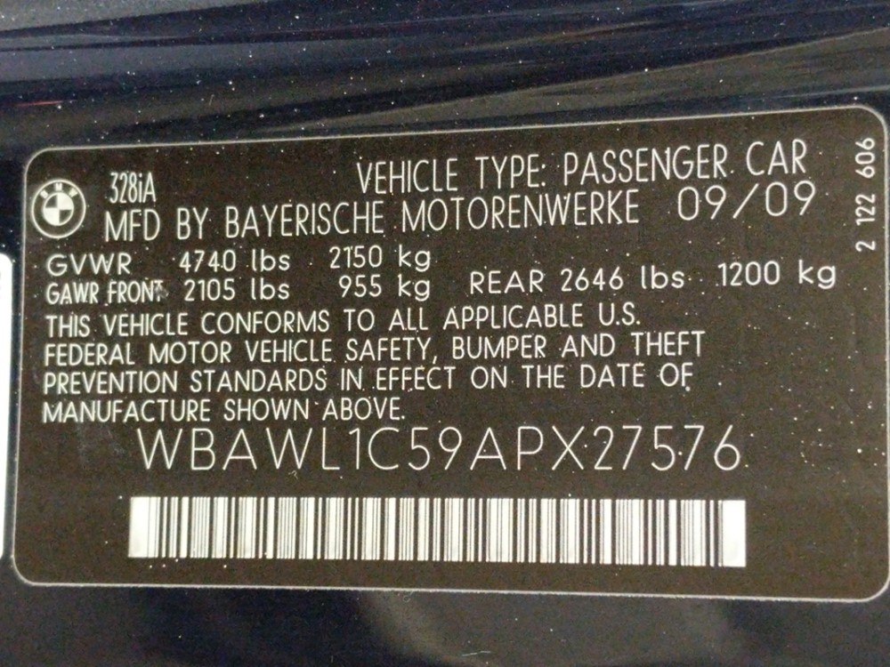2010 BMW 328i - VIN Plate