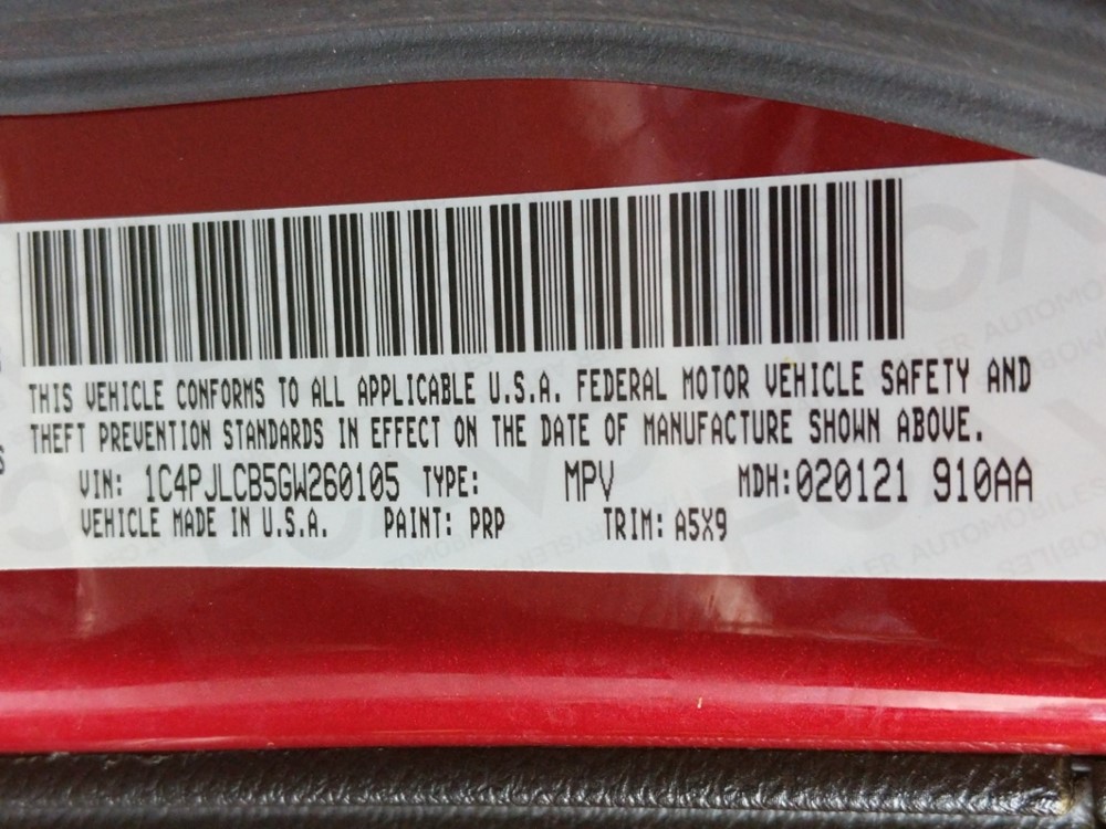 2016 Jeep Cherokee - VIN Plate