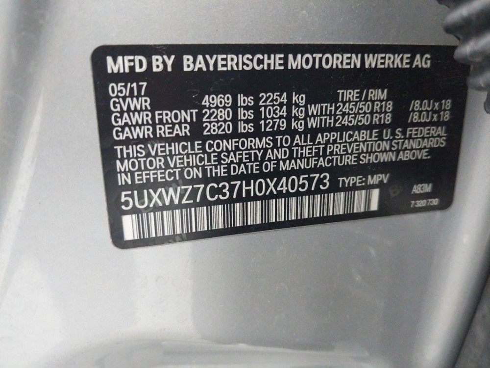2017 BMW X3 - VIN Plate