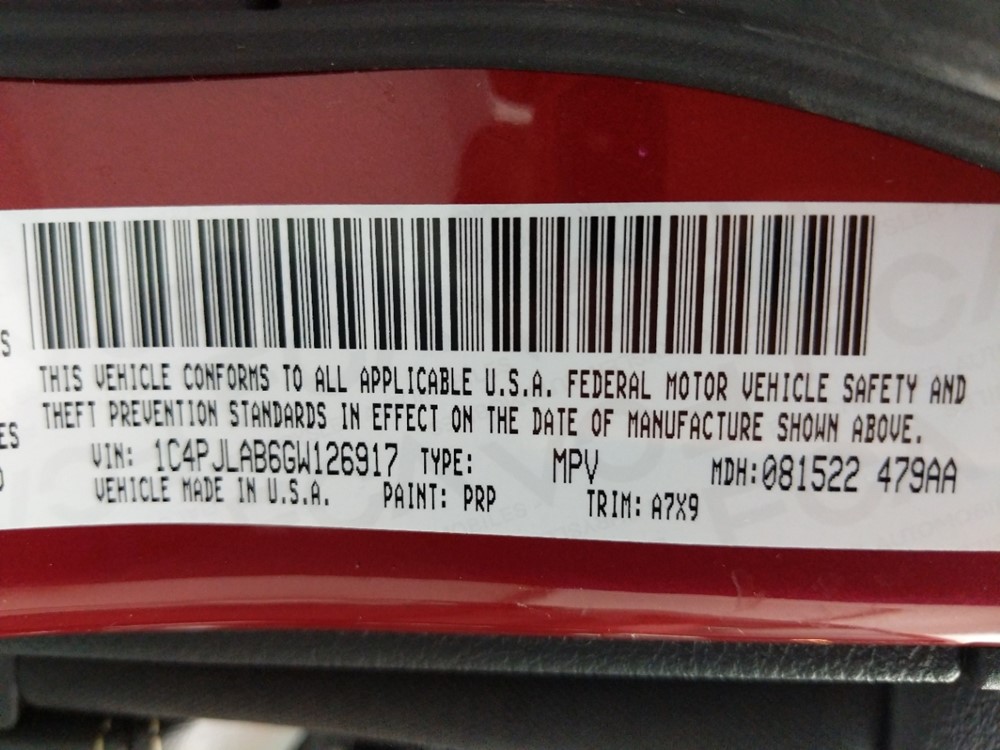 2016 Jeep Cherokee - VIN Plate