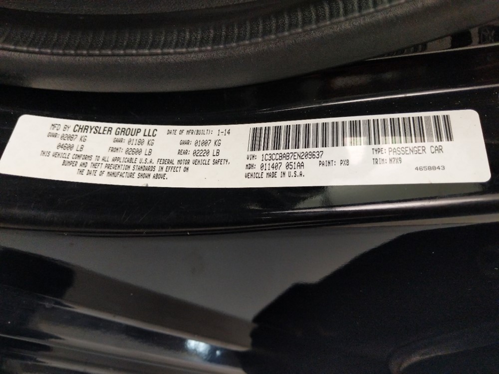 2014 Chrysler 200 - VIN Plate