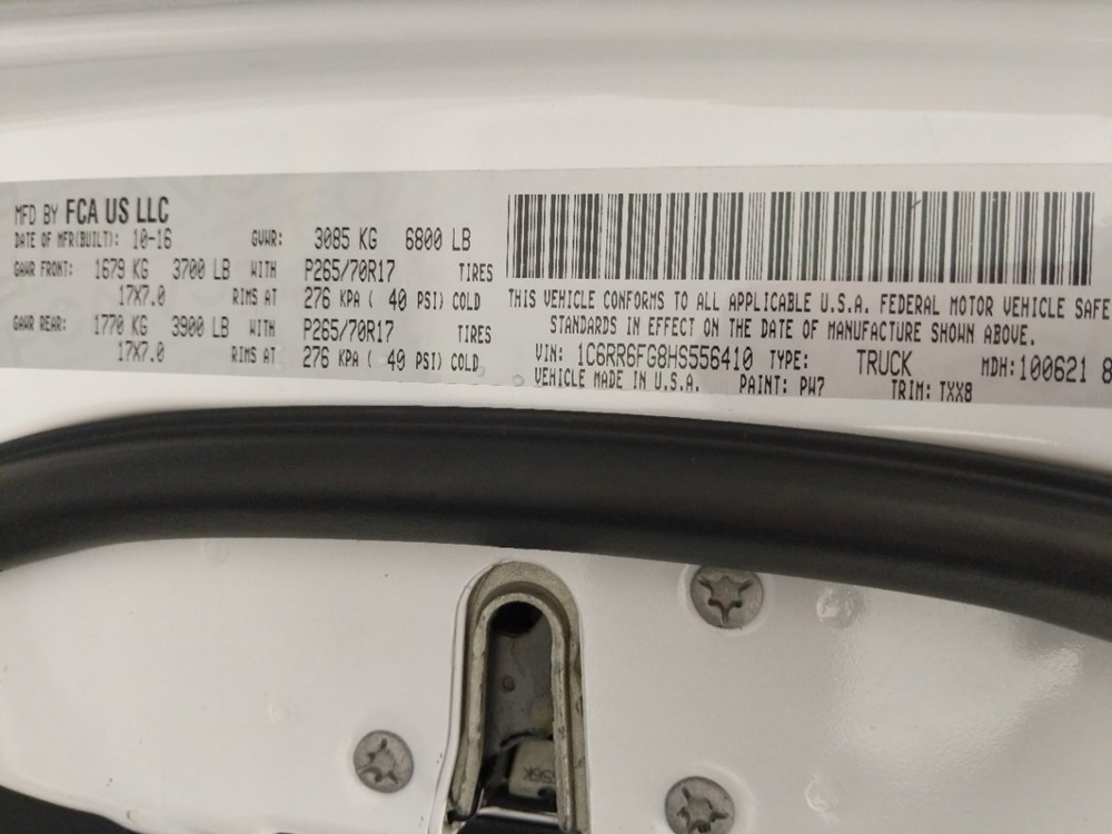 2017 Dodge Ram 1500 - VIN Plate