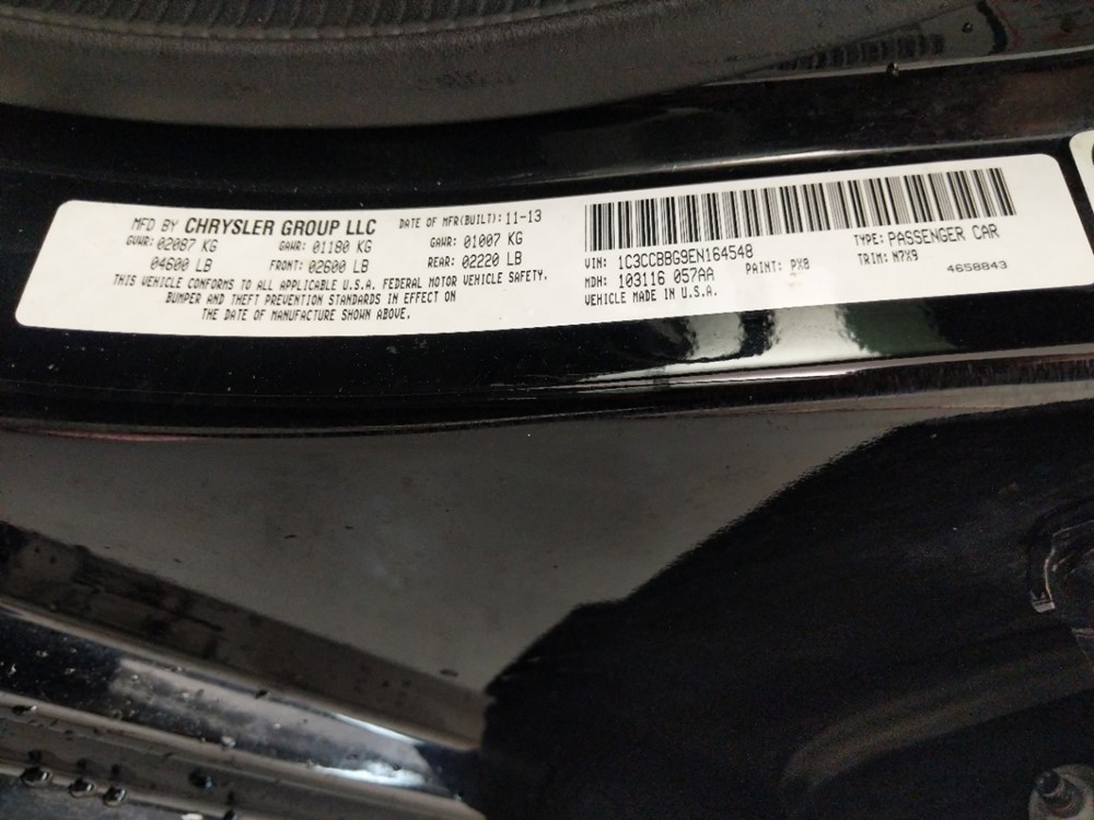 2014 Chrysler 200 - VIN Plate