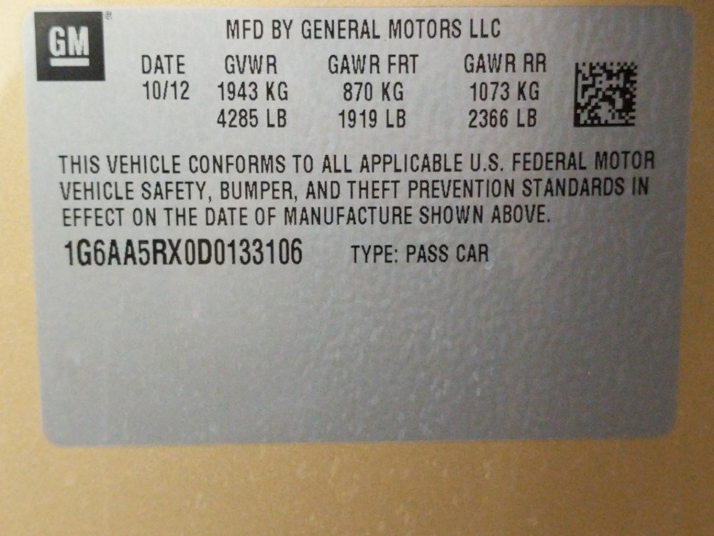 2013 Cadillac ATS - VIN Plate
