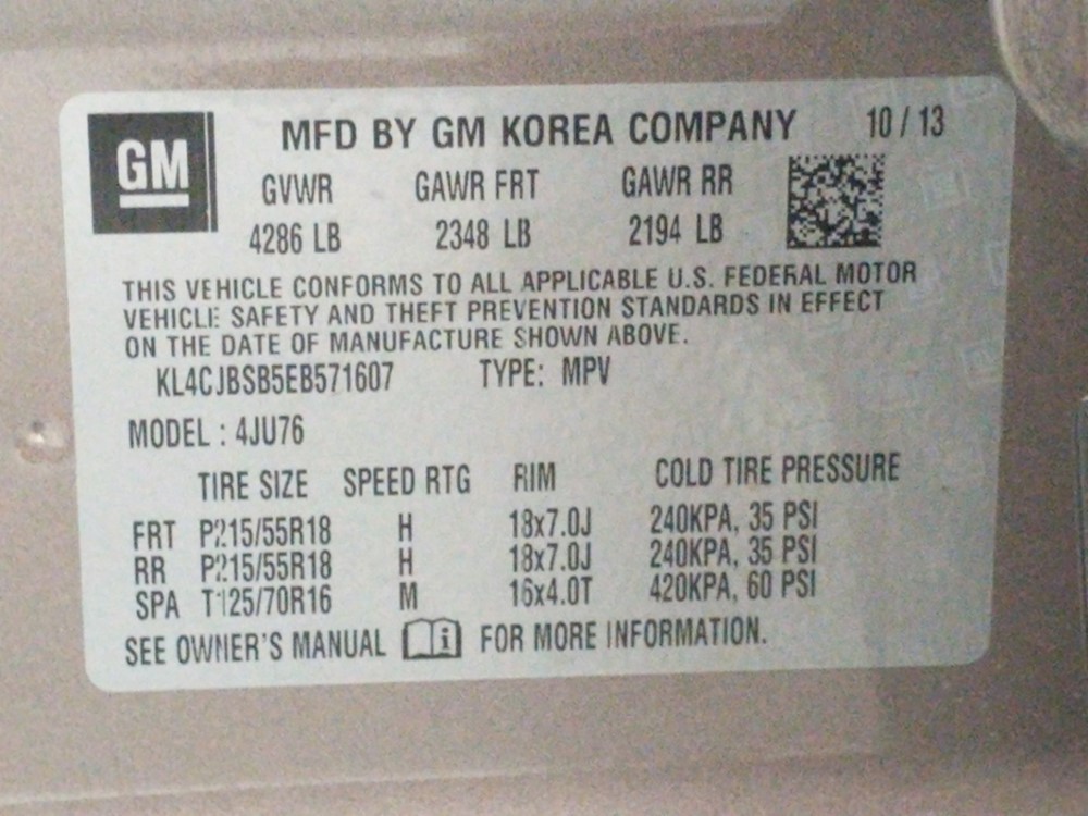 2014 Buick Encore - VIN Plate