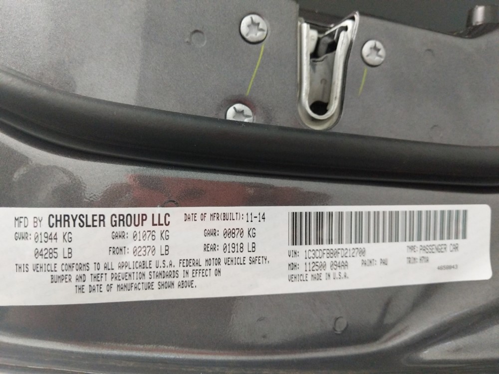 2015 Dodge Dart - VIN Plate