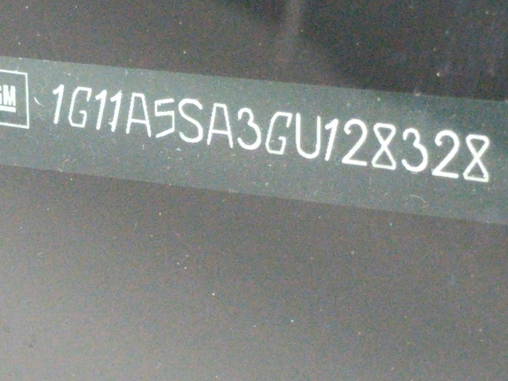 2016 Chevrolet Malibu - VIN Plate