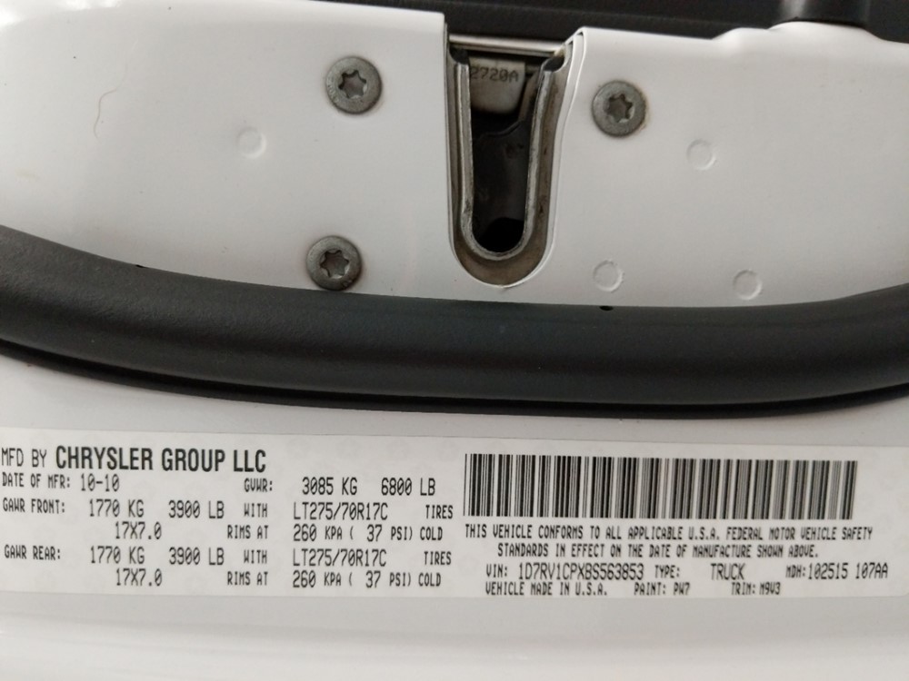 2011 Dodge Ram 1500 - VIN Plate