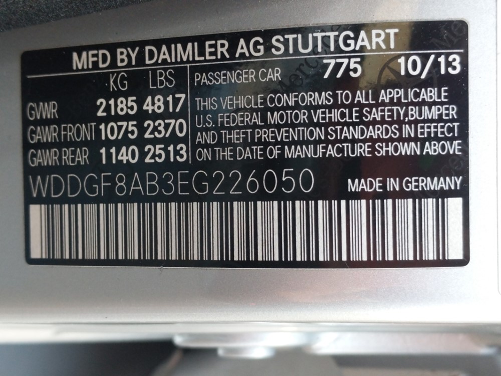 2014 Mercedes-Benz C300 - VIN Plate