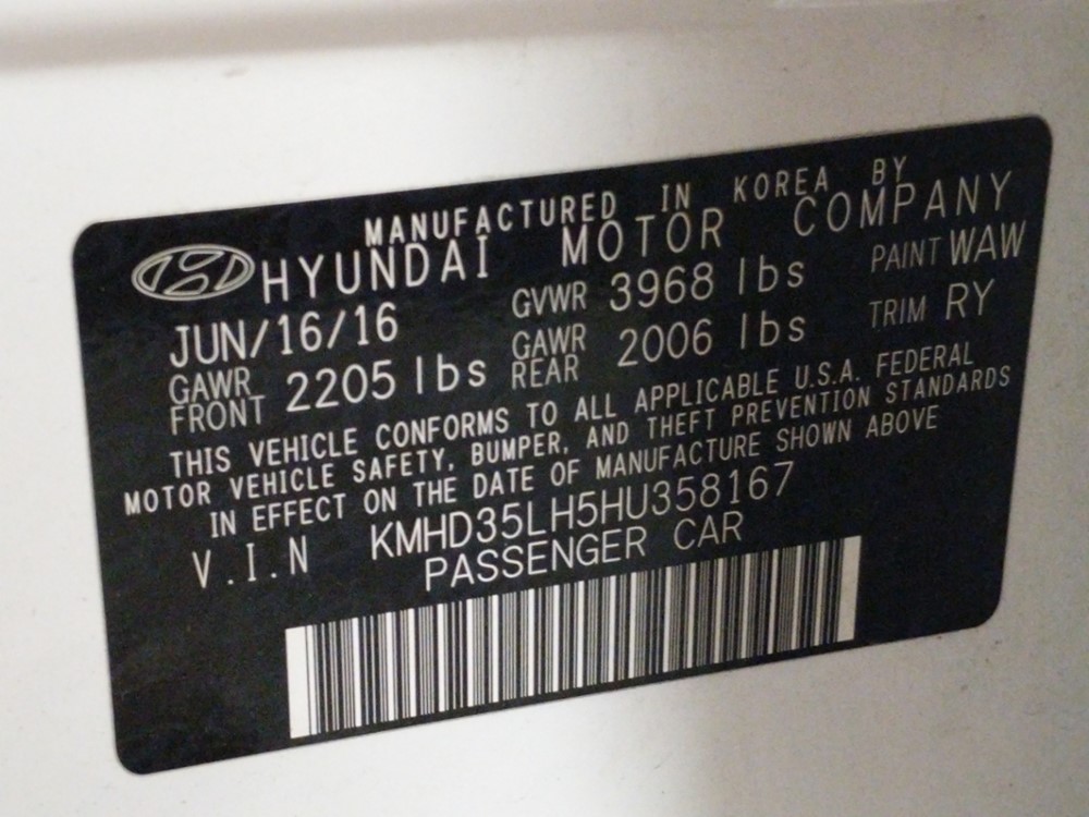 2017 Hyundai Elantra - VIN Plate