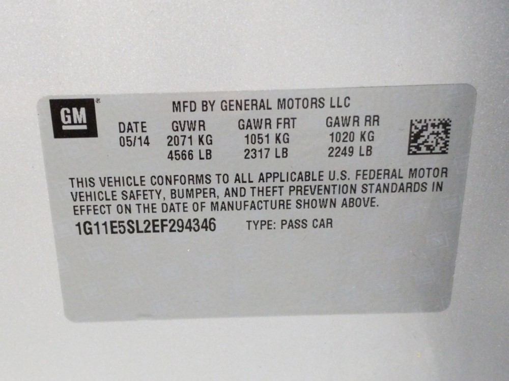 2014 Chevrolet Malibu - VIN Plate