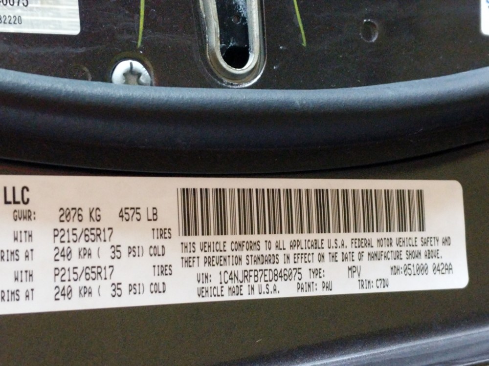 2014 Jeep Patriot - VIN Plate