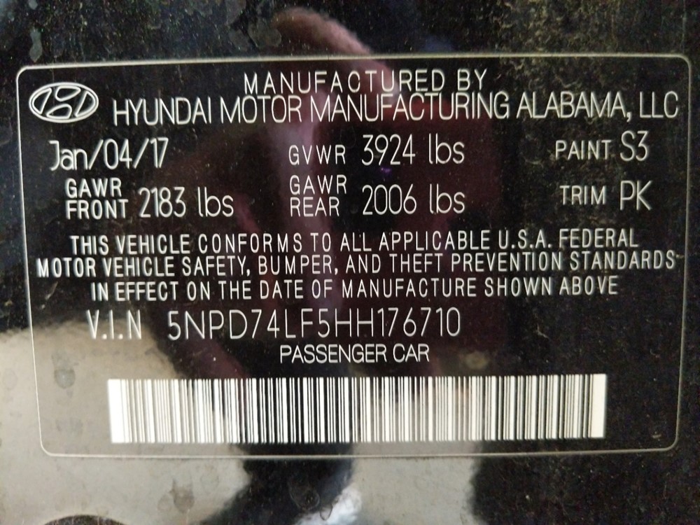 2017 Hyundai Elantra - VIN Plate