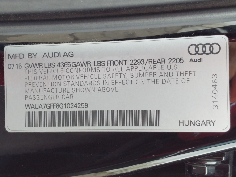 2016 Audi A3 - VIN Plate