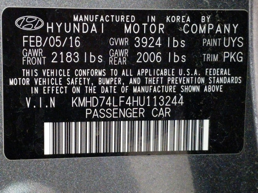 2017 Hyundai Elantra - VIN Plate