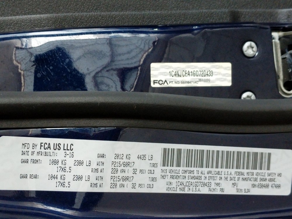 2016 Jeep Compass - VIN Plate