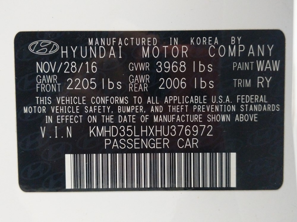 2017 Hyundai Elantra - VIN Plate